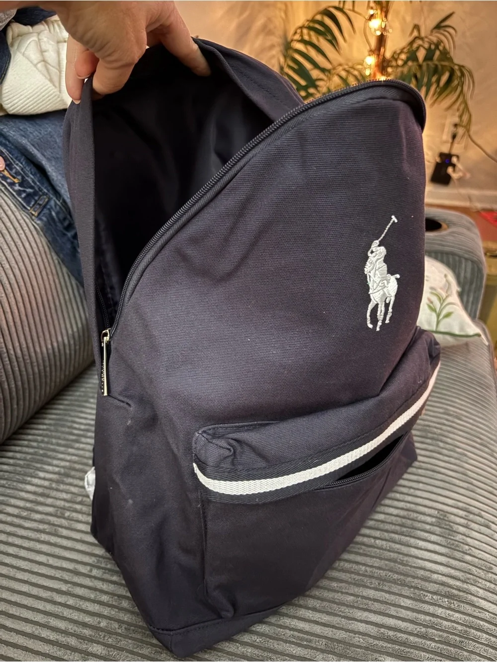 Polo Ralph Lauren Backpack Navy Canvas Horse Double Zipper  NIP